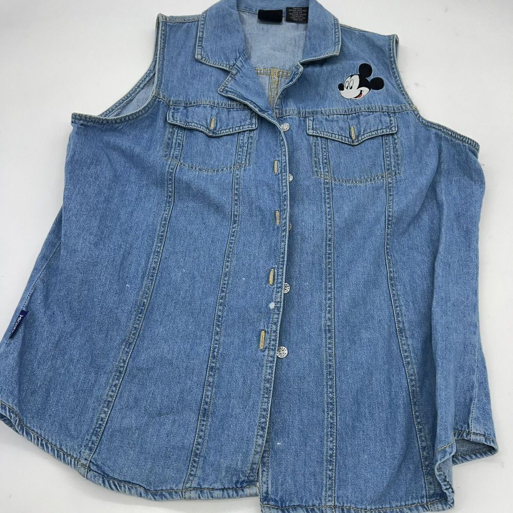 Vintage Disney Mickey Unlimited Women's Jerry Leigh Denim Button Up Vest Size L